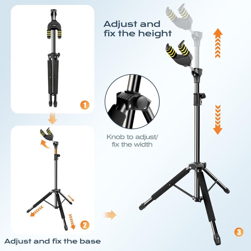 LINRAX LS1 Folding Guitar Stand, Auto-Lock Guitar Holder, Adjustable Height and Base, Universal Floor Stand for Acoustic Classical Electric Guitar Bass Ukulele Banjo Mandolin, Tripod Display Rack - Image 3